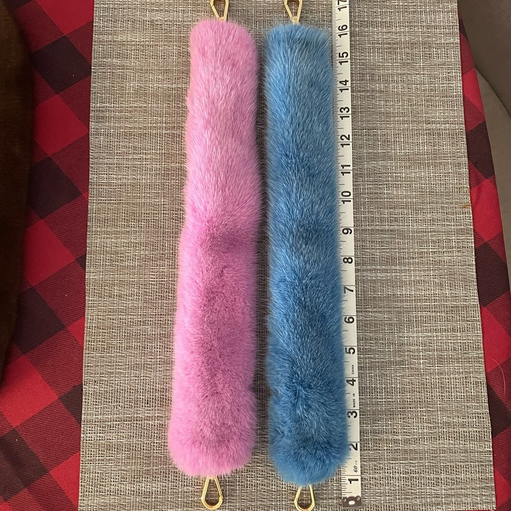 Genuine mink fur handbag purse bag strap handle gold hardware pink